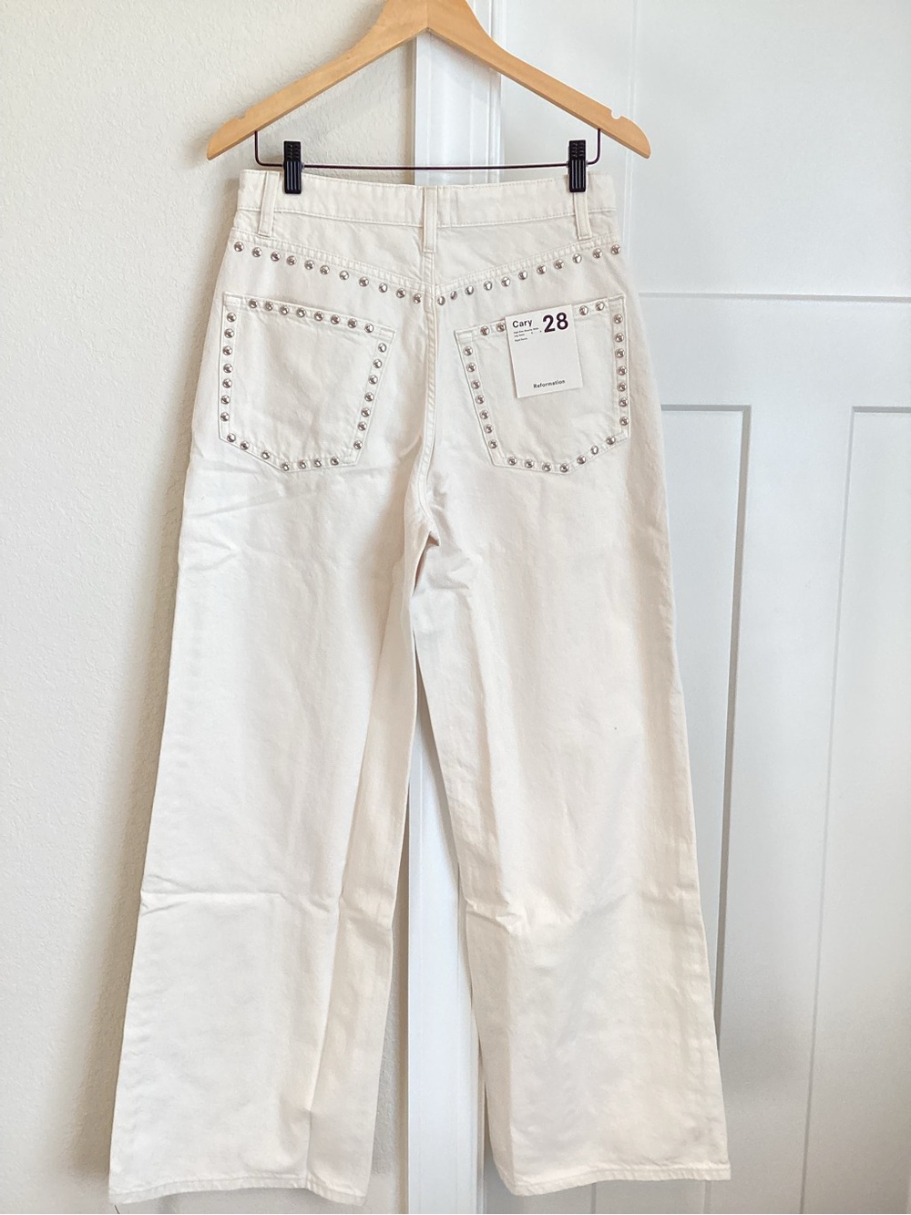 Reformation Cary High-Rise Slouchy Wide-Leg Jeans NEW 28 Anthropologie Studded - Picture 6 of 14